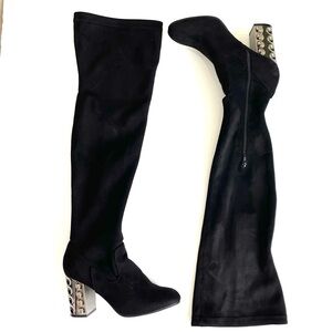 Carlos Santana "Quantum" Black Over The knee Black Suede Boots w/ Silver Heels
